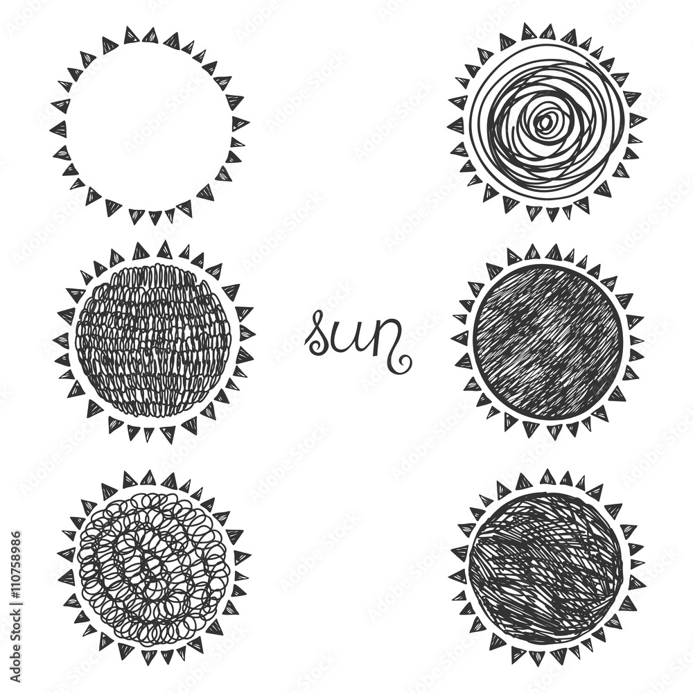 Fototapeta premium Sun, isolated elements for design on a white background. Vector illustration