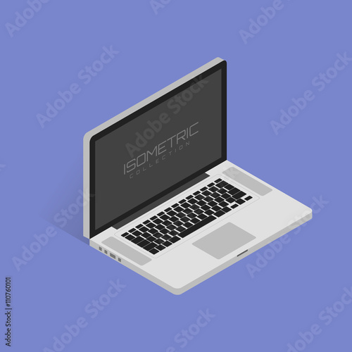 Isometric Vector illustration of laptop on white background with shadow