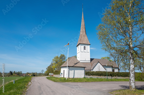 Medieval Kaga church on in the countryside outside Linkoping, Sweden. The earliest parts of the church date back to the 12th century.