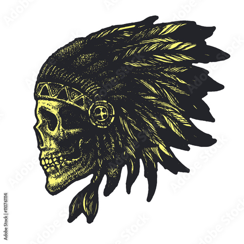 skull indian chief hand drawing style