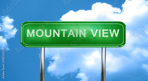 mountain view vintage green road sign with highlights