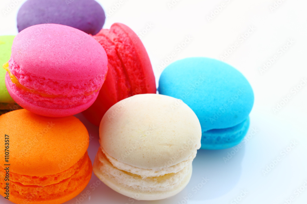 Close up of macarons on white Close up of macarons on white