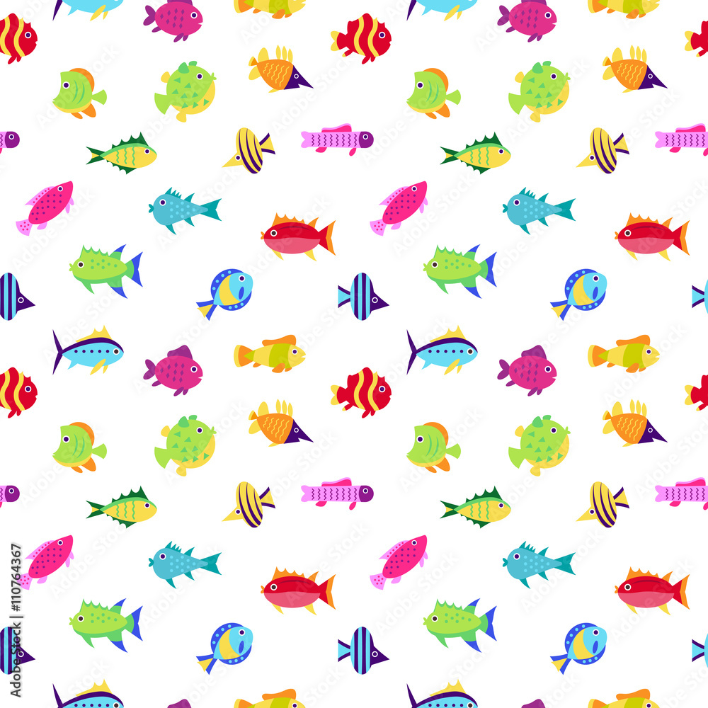 Obraz premium Seamless vector pattern with cute cartoon fish 