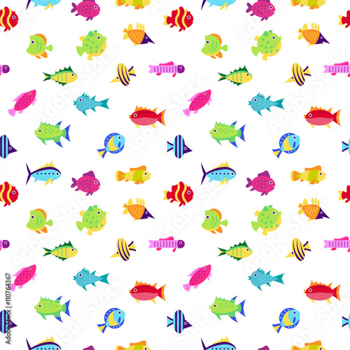 Seamless vector  pattern with cute cartoon fish 