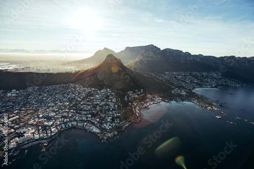 Aerial view of cape town city with devil's peak photo