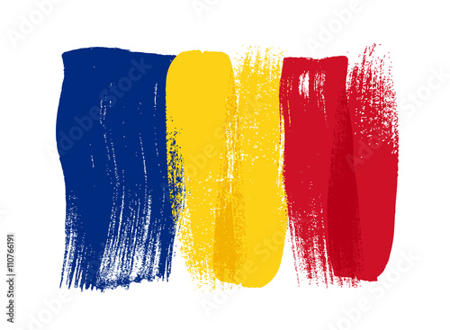 Romania colorful brush strokes painted flag.