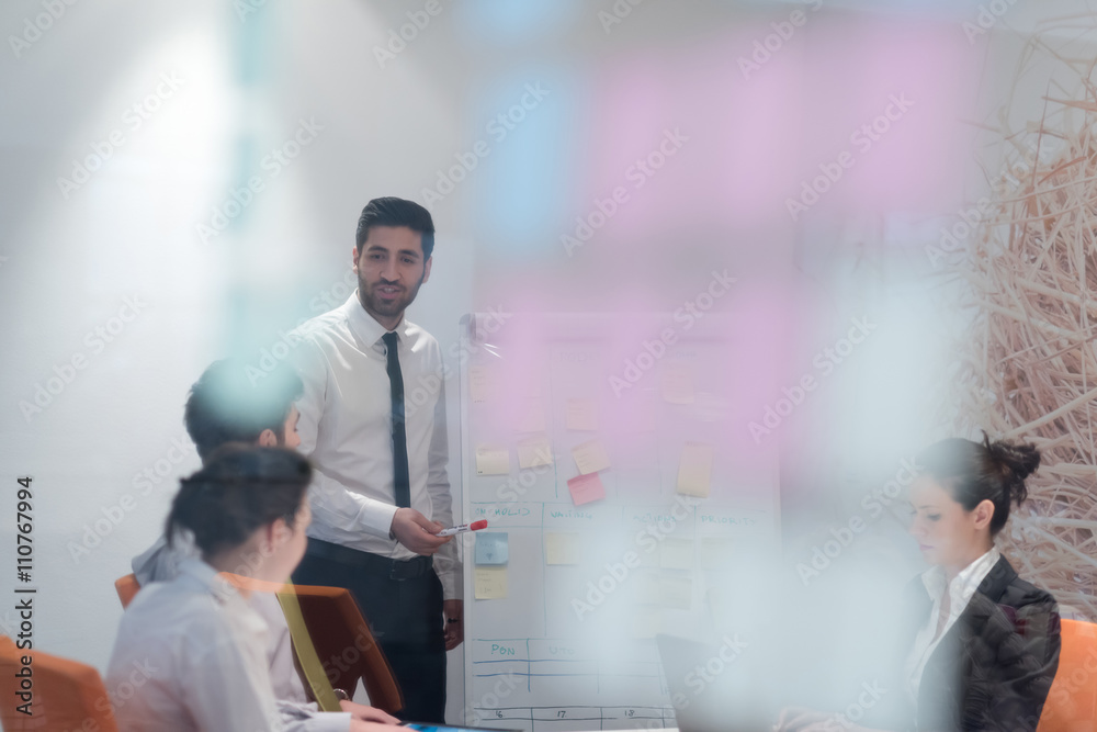 Fototapeta premium business people group brainstorming and taking notes to flip boa