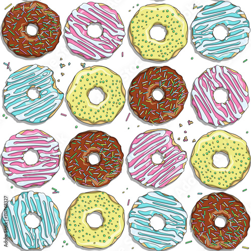 Seamless vector pattern with color donuts.