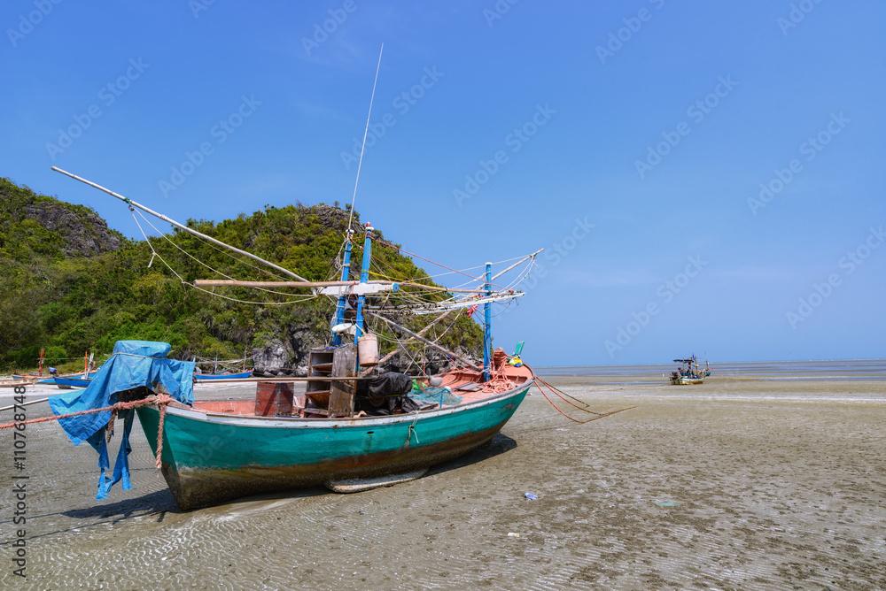 Fishing boats at the Gulf of Laem Sala beach Prachuap Khiri Kha Fishing boats at the Gulf of Laem Sala beach Prachuap Khiri Kha