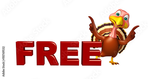 fun Turkey cartoon character with free sign