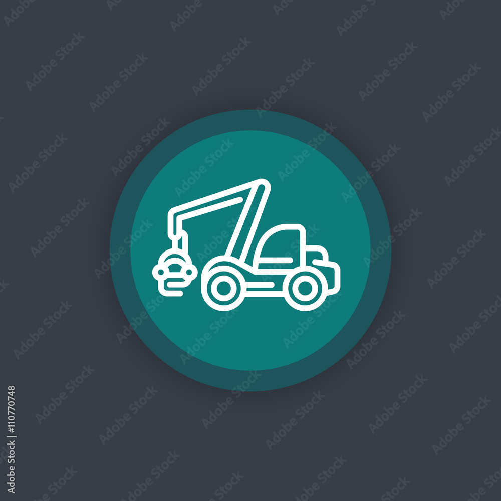 Forest harvester line icon, timber harvesting machine vector sign, round flat icon, vector illustration Forest harvester line icon, timber harvesting machine vector sign, round flat icon, vector illustration
