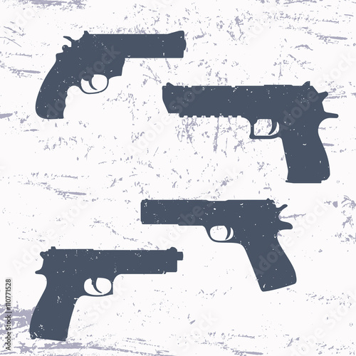 revolver, pistol, gun, handgun silhouettes, vector illustration