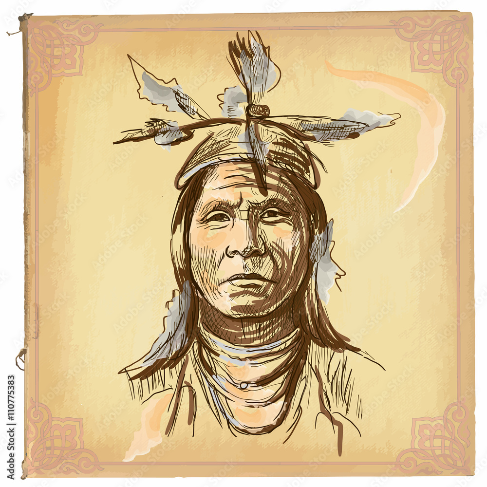 Native American, Indian - An hand drawn vector sketch, freehand
