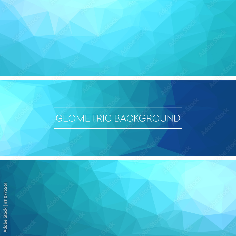 Fototapeta premium Set of polygonal triangular blue background banners design. Vector illustration