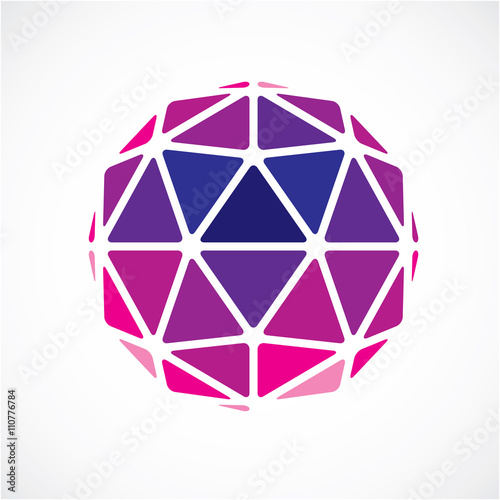 Dimensional vector purple low poly object, trigonometry shape. 