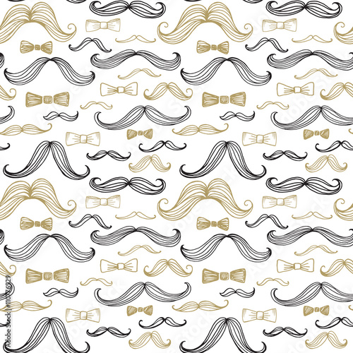 Bow Tie and Moustache Seamless Pattern. Vector illustration