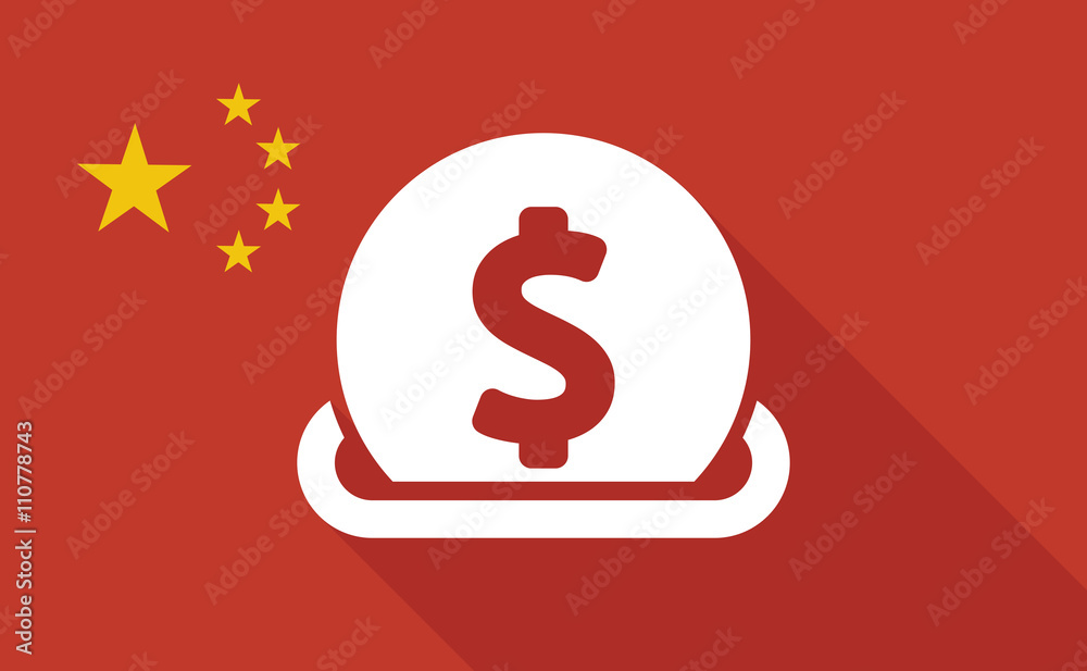 China long shadow flag with   a dollar coin entering in a moneyb