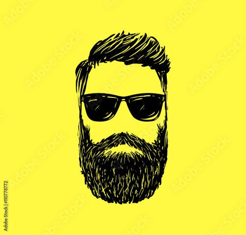 Tablou canvas Hipster fashion man hair and beards, Hand drawn vector illustration