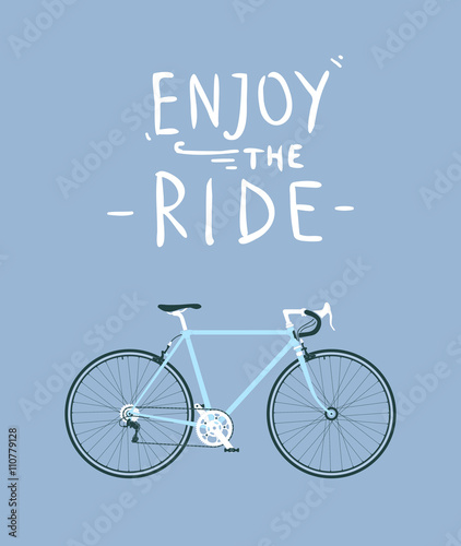 Classic mens town, road bike with enjoy the ride title, detailed vector illustration for card, t-shirt, etc