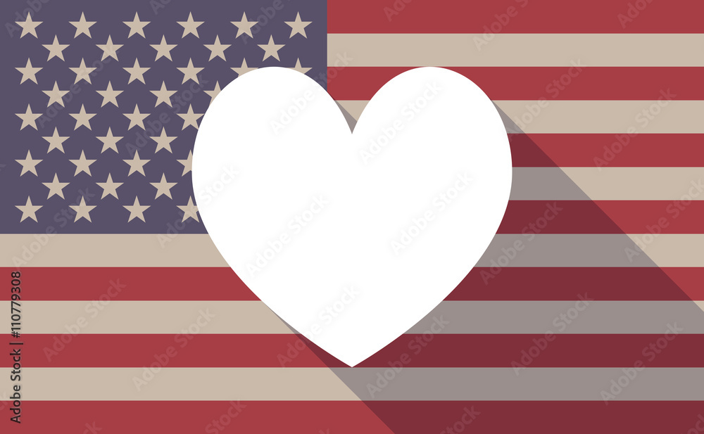 Obraz premium Long shadow USA flag icon with the heart poker playing card si