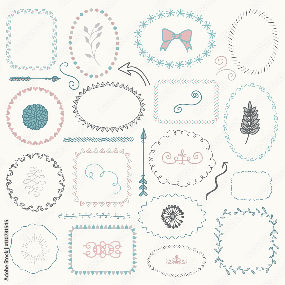 Vector Hand Sketched Rustic Frames, Borders, Elements Vector Hand Sketched Rustic Frames, Borders, Elements