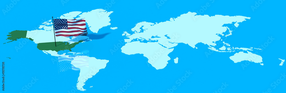 Pianeta Terra 3D con bandiera al vento USA Pianeta Terra 3D con bandiera al vento USA