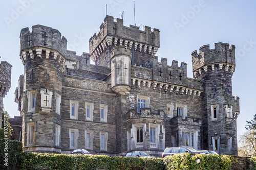 Claife, Lake Windermere, Cumbria, UK. May 9th 2016. Victorian Neo-gothic Wray Castle on the shores of Lake Windermere photo