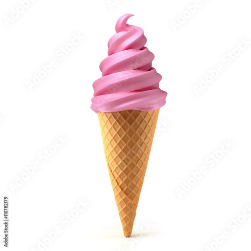 strawberry ice cream cone isolated