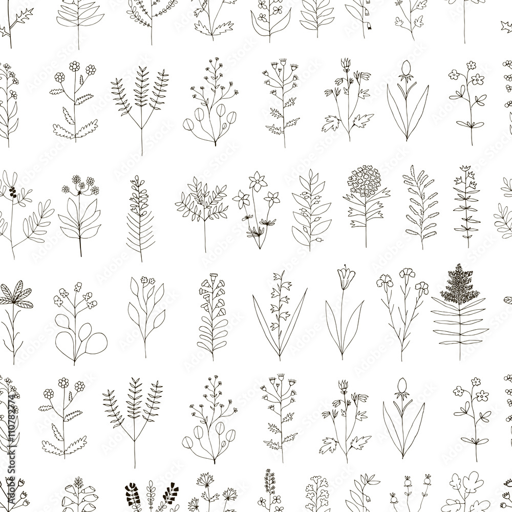 Obraz premium Floral seamless pattern. Hand drawn illustration made in vector.