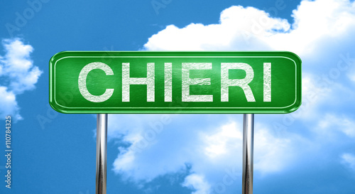 Schilderij op canvas Chieri vintage green road sign with highlights