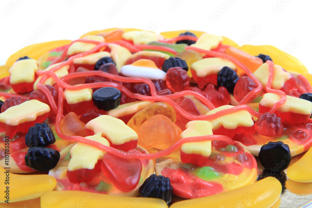 color jelly candies as pizza