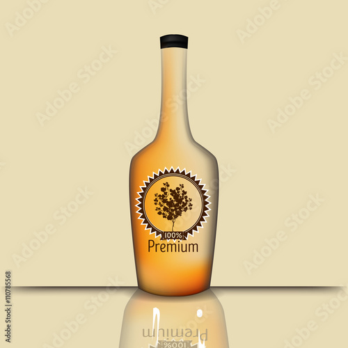 Realistic glass bottle for wine or wiskey business presentation. Vector illustration.