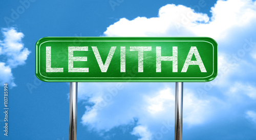 Levitha vintage green road sign with highlights photo