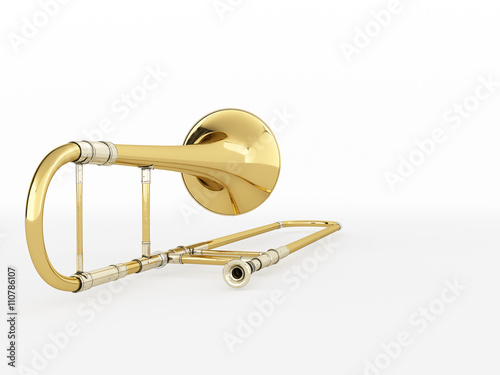 Aged trombone on white background 3D rendering