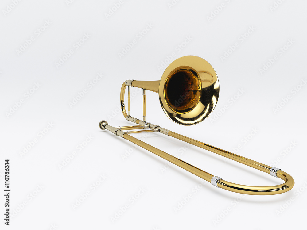 Obraz premium Aged trombone on white background 3D rendering