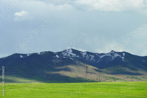 Beautiful mountains. Armenia. Mountain ridge and blue sky. 