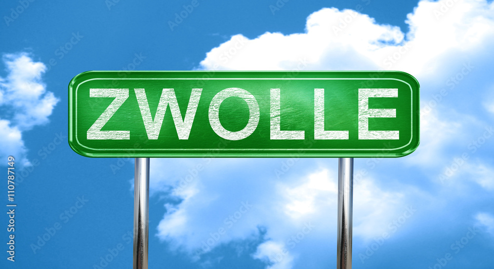 Obraz premium Zwolle vintage green road sign with highlights