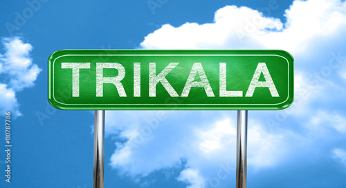 Trikala vintage green road sign with highlights photo