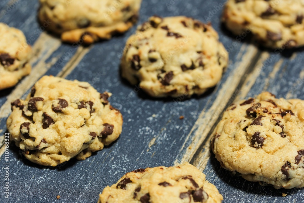 Homemade Chocolate chip cookies, selective focus