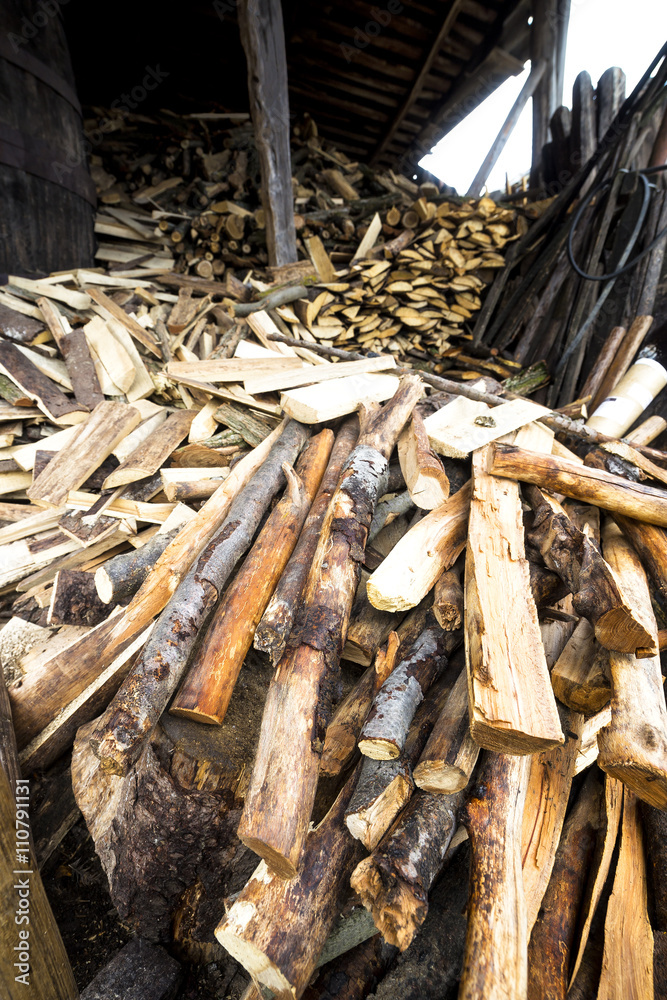 Pile of firewood stacked