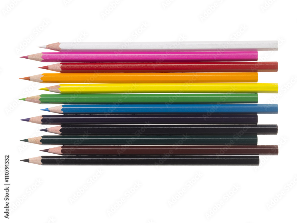 color pencils arranged on white background. color pencils arranged on white background.