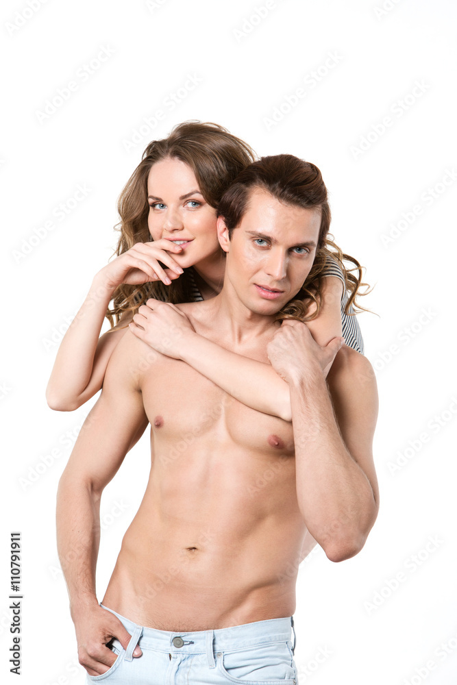 Two lovers with a good figure isolated on white background. Two lovers with a good figure isolated on white background.