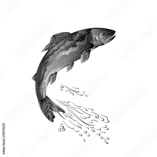 Trout jumps as wrought metal vintage vector
