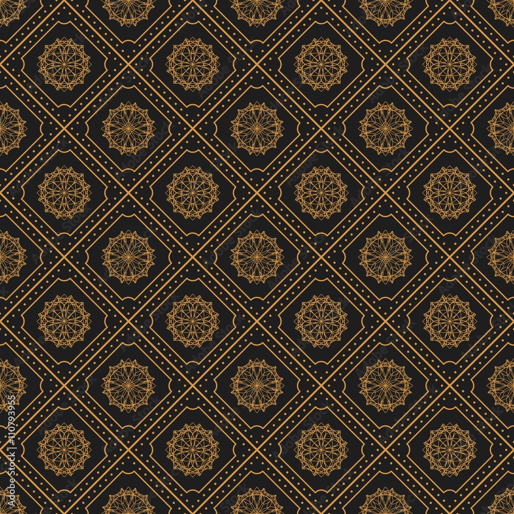 Seamless texture with vintage geometric ornament. Vector lineart pattern.