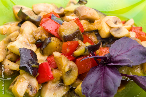 steamed vegetables with mushrooms isolated on white