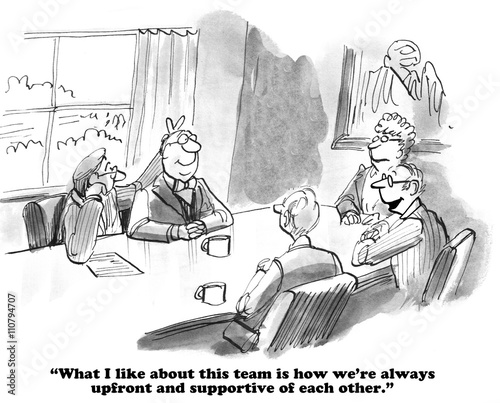 Business cartoon about a somewhat supportive team. 