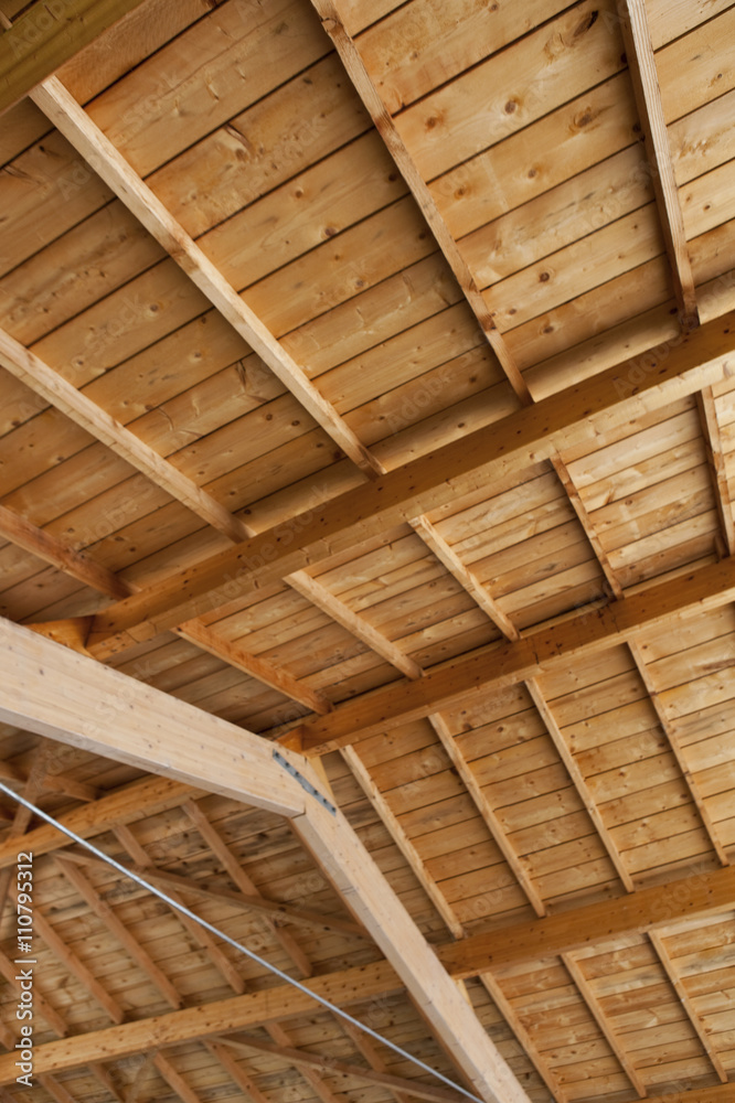 Close up of a wooden ceiling