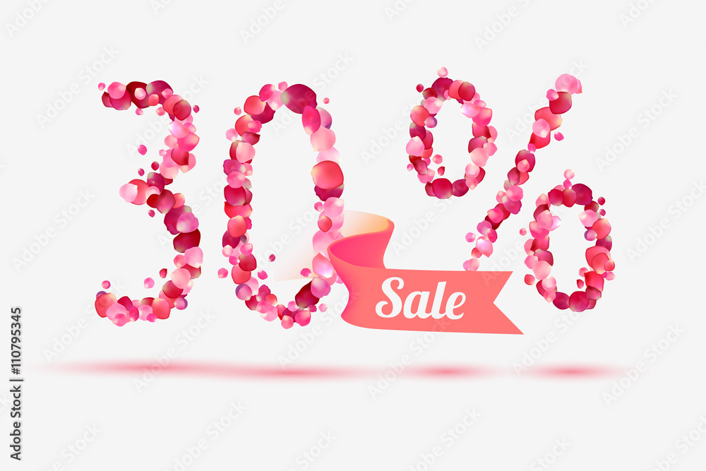 thirty (30) percents sale. Digits of pink rose petals