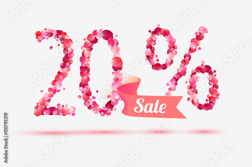 twenty (20) percents sale. Digits of pink rose petals