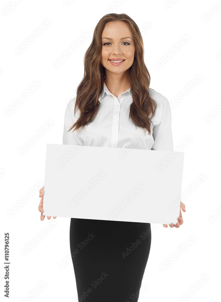 Young woman holding a billboard Young woman holding a billboard